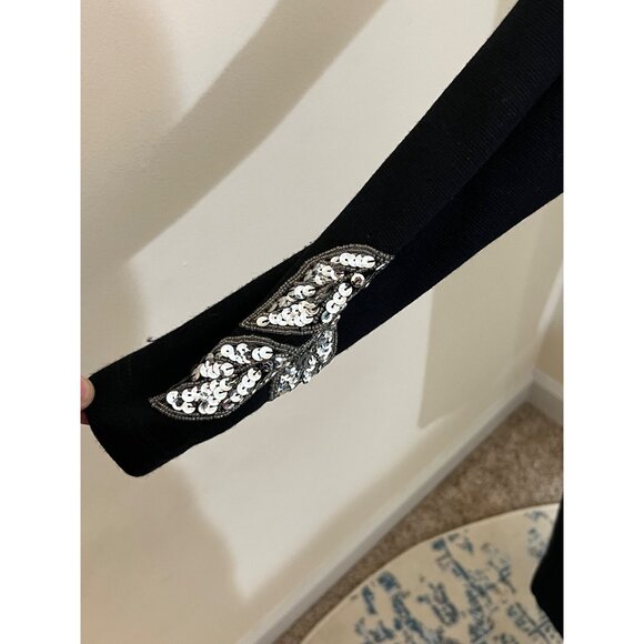 Vintage Outlander Black Sweater Dress Silver Sequin Long Sleeve Sheath Petite S - Picture 4 of 10